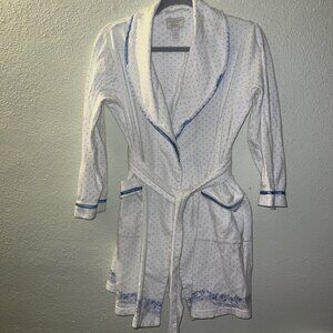 Charter Club Intimates Collection Polkadot Blue Lace‎ Trim Cotton Robe Sz XS